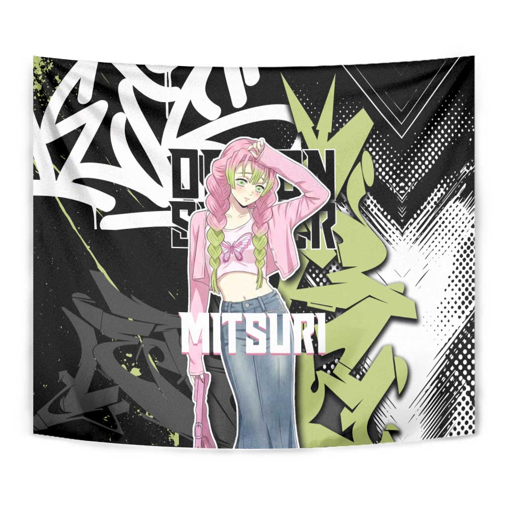 Mitsuri Kanroji Demon Slayer Tapestry Green & Black Graffiti Anime