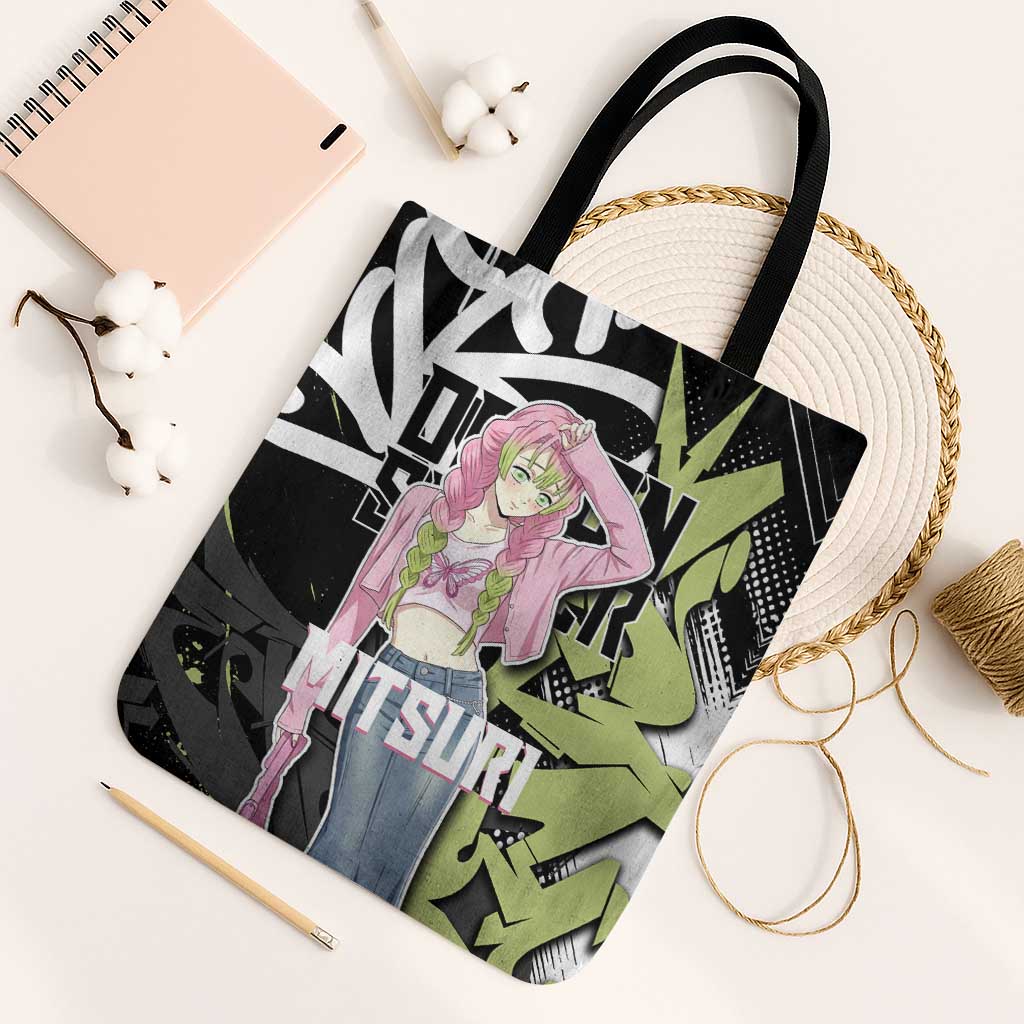 Mitsuri Kanroji Demon Slayer Tote Bag Green & Black Graffiti Anime