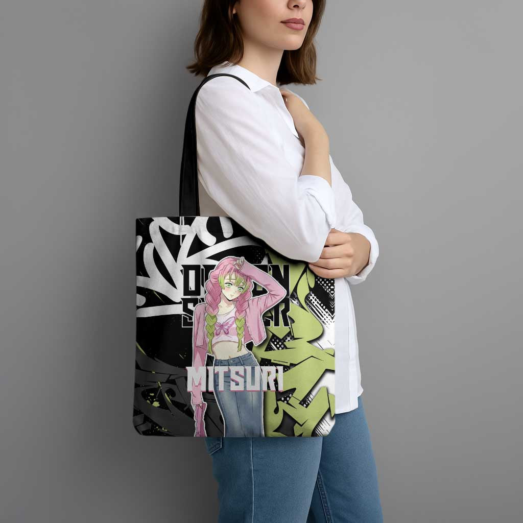 Mitsuri Kanroji Demon Slayer Tote Bag Green & Black Graffiti Anime