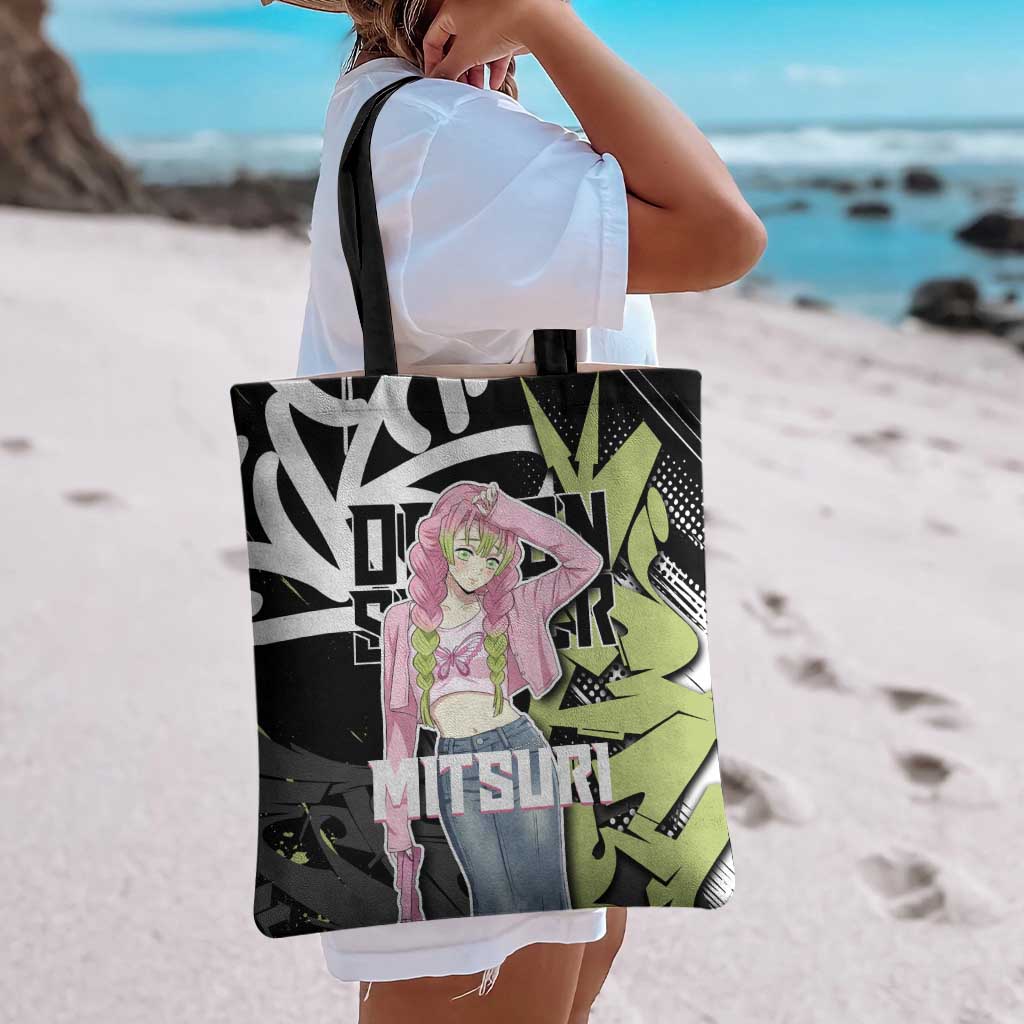 Mitsuri Kanroji Demon Slayer Tote Bag Green & Black Graffiti Anime