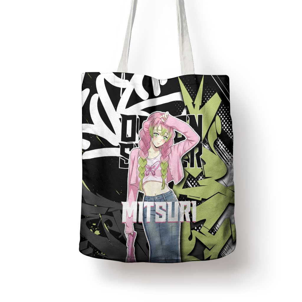 Mitsuri Kanroji Demon Slayer Tote Bag Green & Black Graffiti Anime