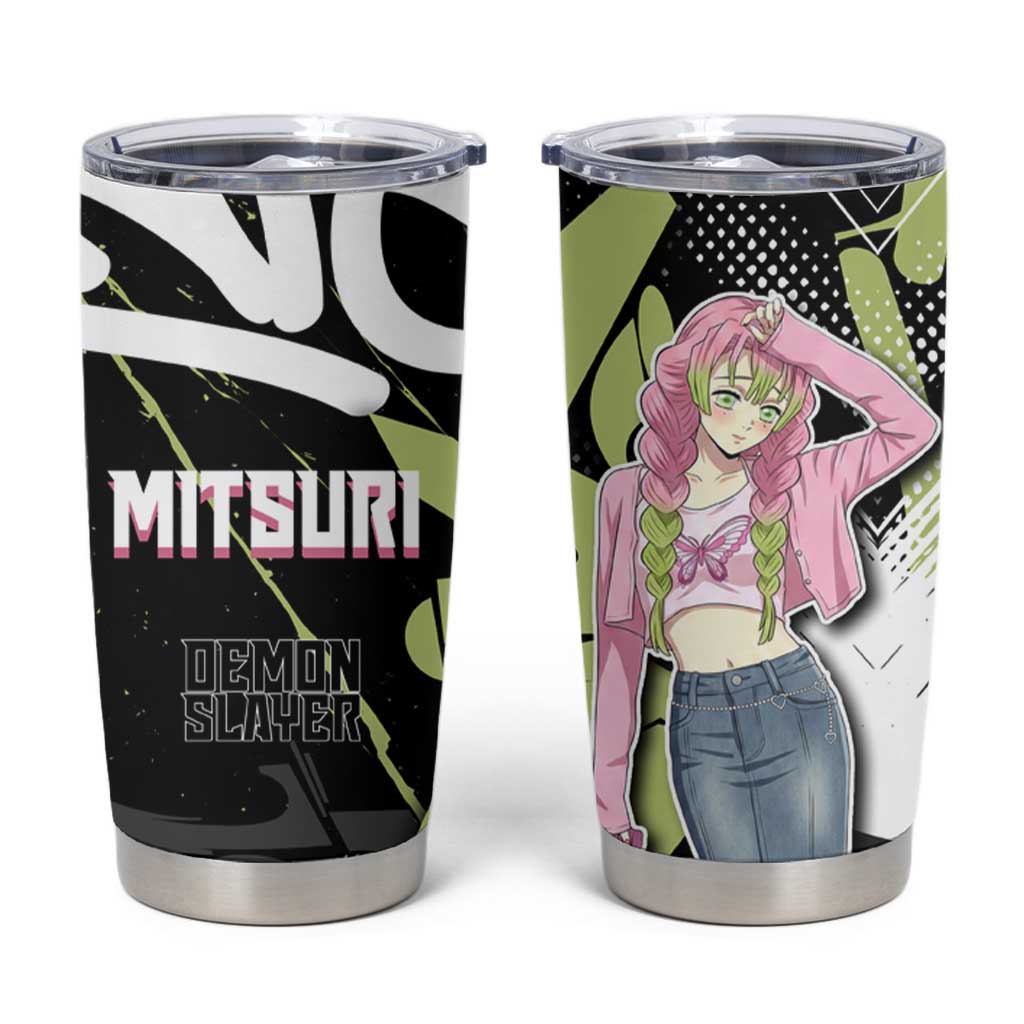 Mitsuri Kanroji Demon Slayer Tumbler Cup Green & Black Graffiti Anime