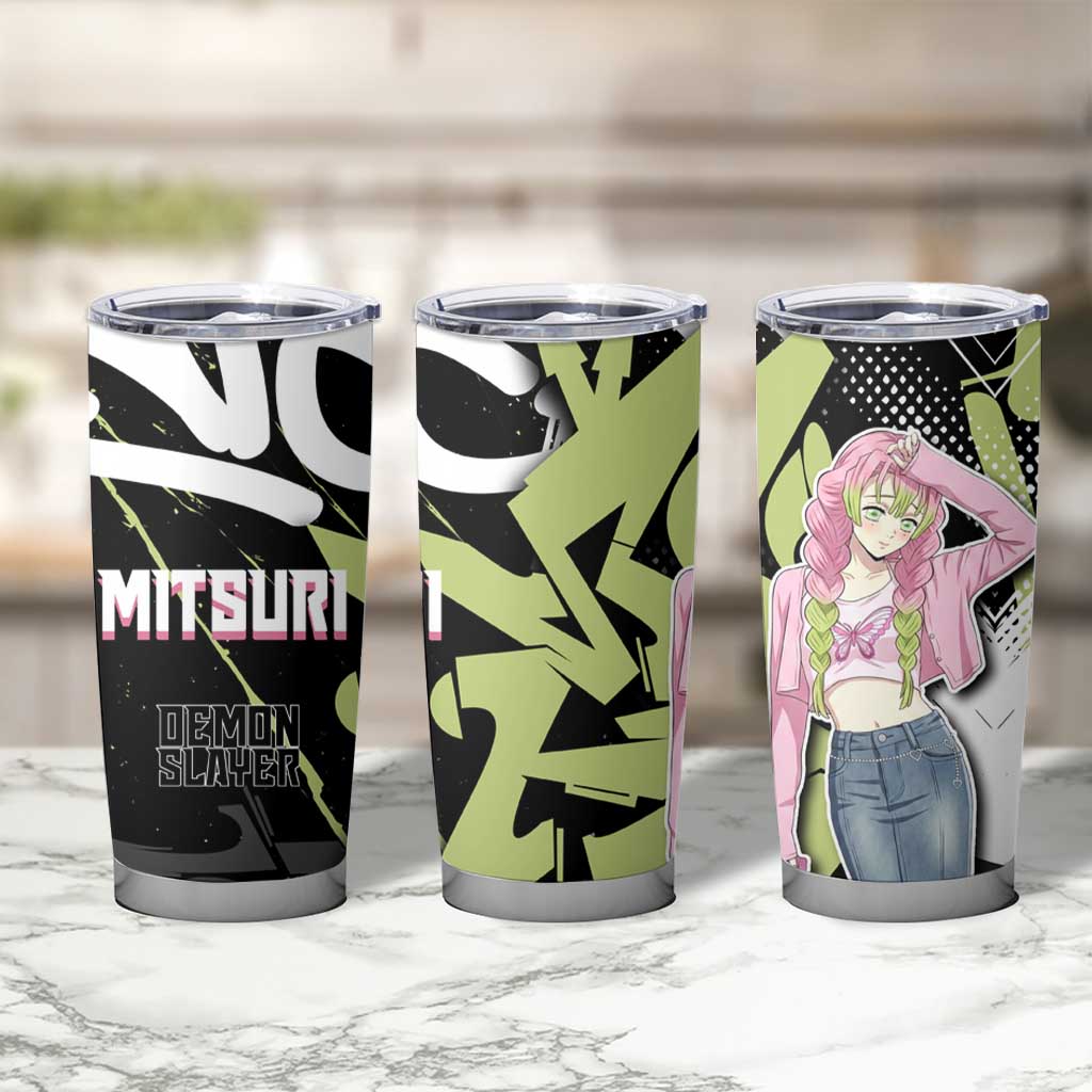 Mitsuri Kanroji Demon Slayer Tumbler Cup Green & Black Graffiti Anime