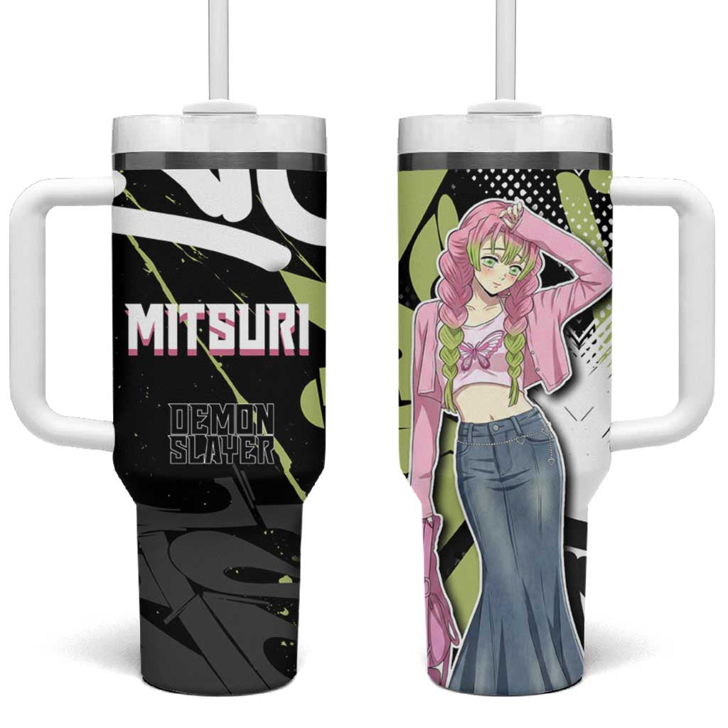 Mitsuri Kanroji Demon Slayer Tumbler With Handle Green & Black Graffiti Anime