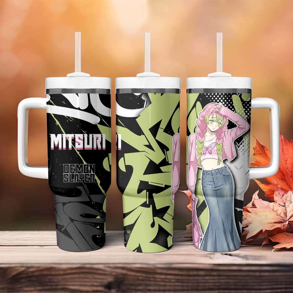 Mitsuri Kanroji Demon Slayer Tumbler With Handle Green & Black Graffiti Anime
