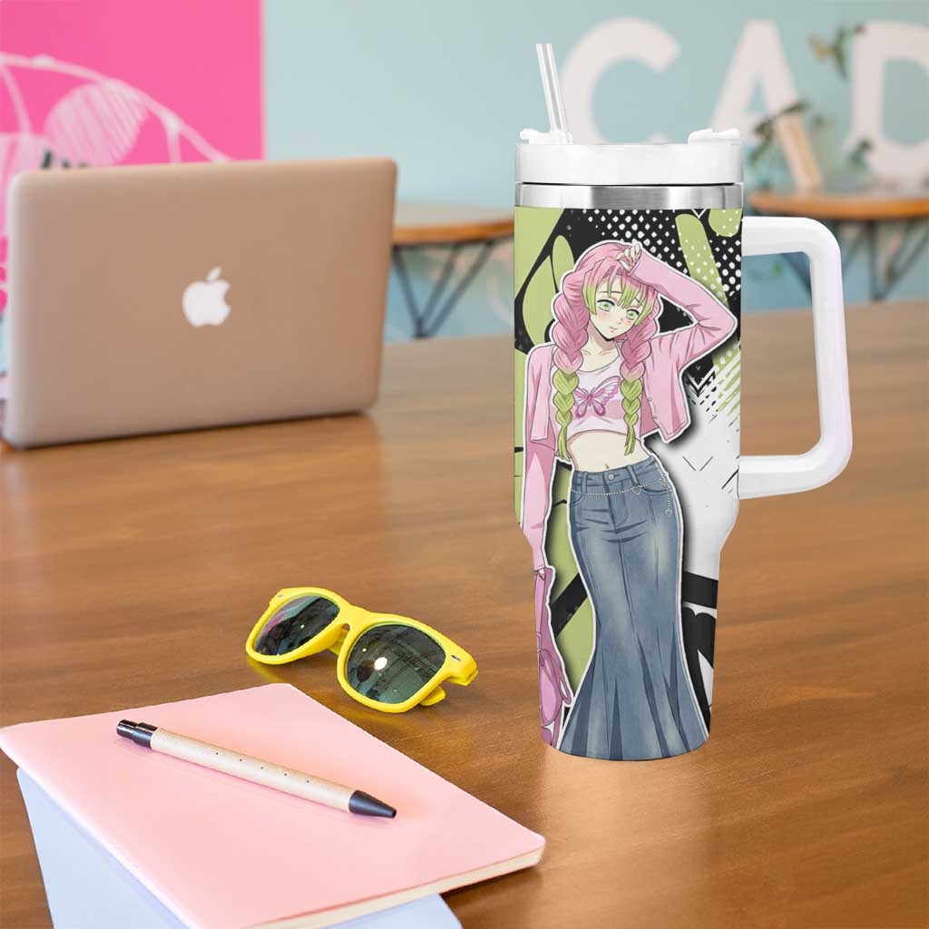 Mitsuri Kanroji Demon Slayer Tumbler With Handle Green & Black Graffiti Anime