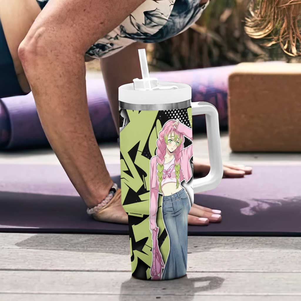 Mitsuri Kanroji Demon Slayer Tumbler With Handle Green & Black Graffiti Anime