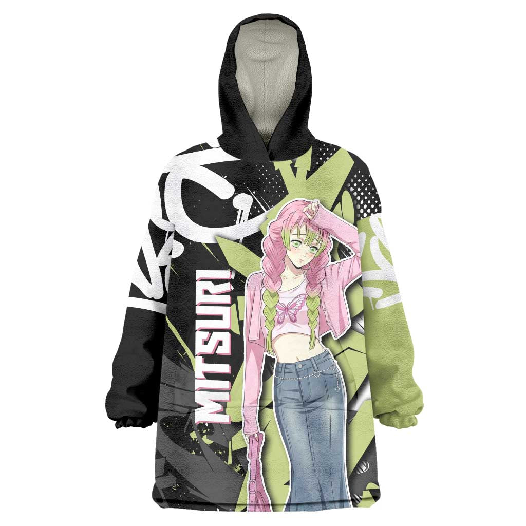 Mitsuri Kanroji Demon Slayer Wearable Blanket Hoodie Green & Black Graffiti Anime