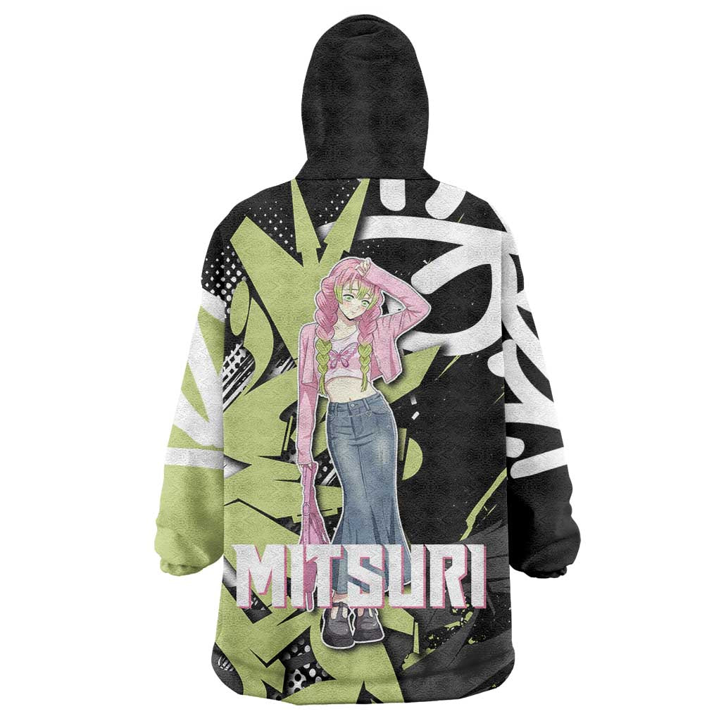 Mitsuri Kanroji Demon Slayer Wearable Blanket Hoodie Green & Black Graffiti Anime