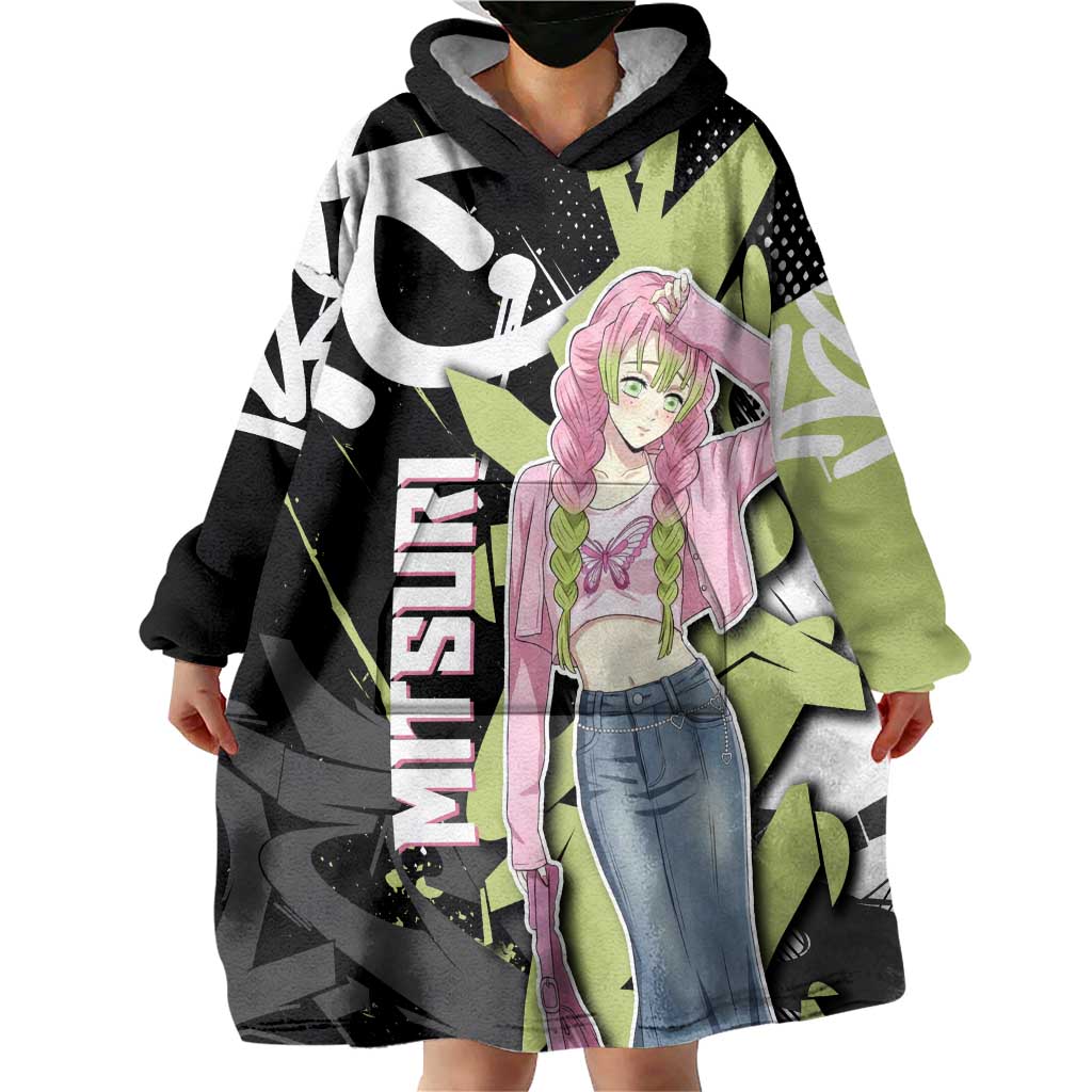 Mitsuri Kanroji Demon Slayer Wearable Blanket Hoodie Green & Black Graffiti Anime