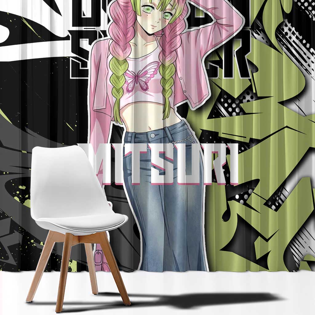 Mitsuri Kanroji Demon Slayer Window Curtain Green & Black Graffiti Anime