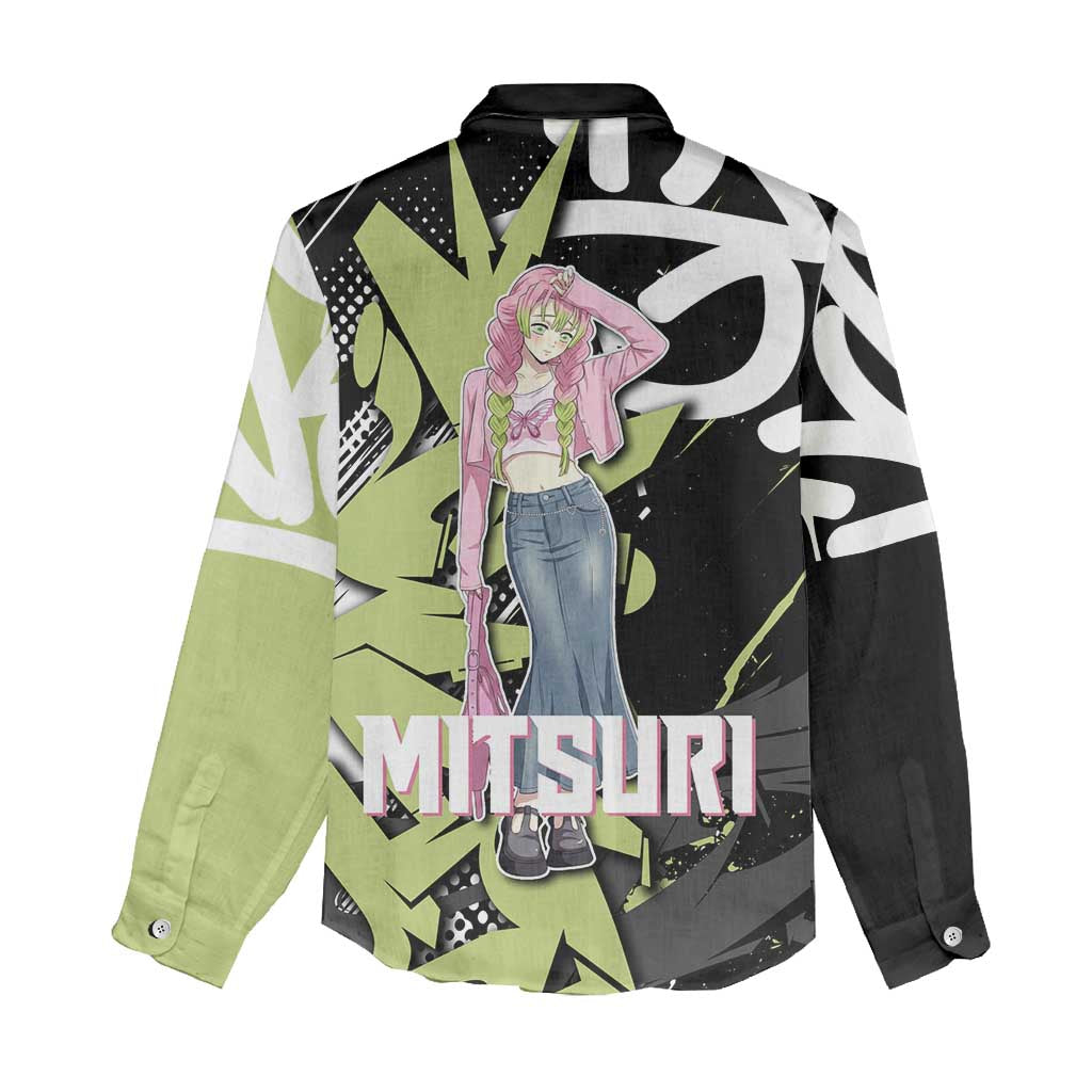 Mitsuri Kanroji Demon Slayer Women Casual Shirt Green & Black Graffiti Anime