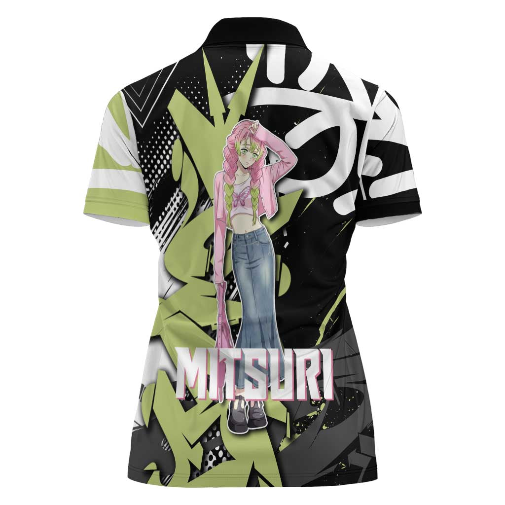Mitsuri Kanroji Demon Slayer Women Polo Shirt Green & Black Graffiti Anime