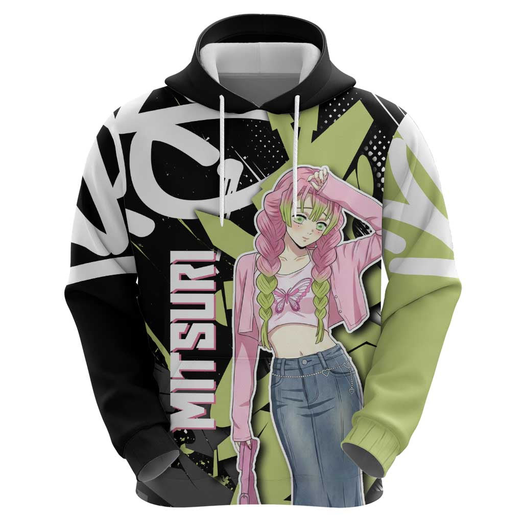 Mitsuri Kanroji Demon Slayer Zip Hoodie Green & Black Graffiti Anime
