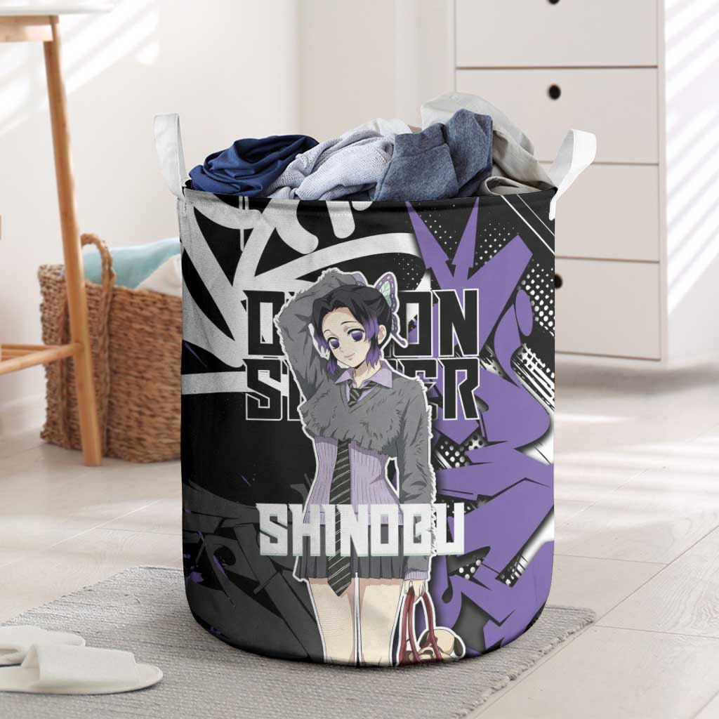 Kocho Shinobu Demon Slayer Laundry Basket Purple & Black Graffiti Anime