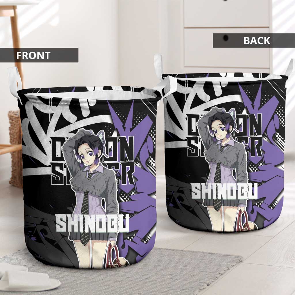 Kocho Shinobu Demon Slayer Laundry Basket Purple & Black Graffiti Anime
