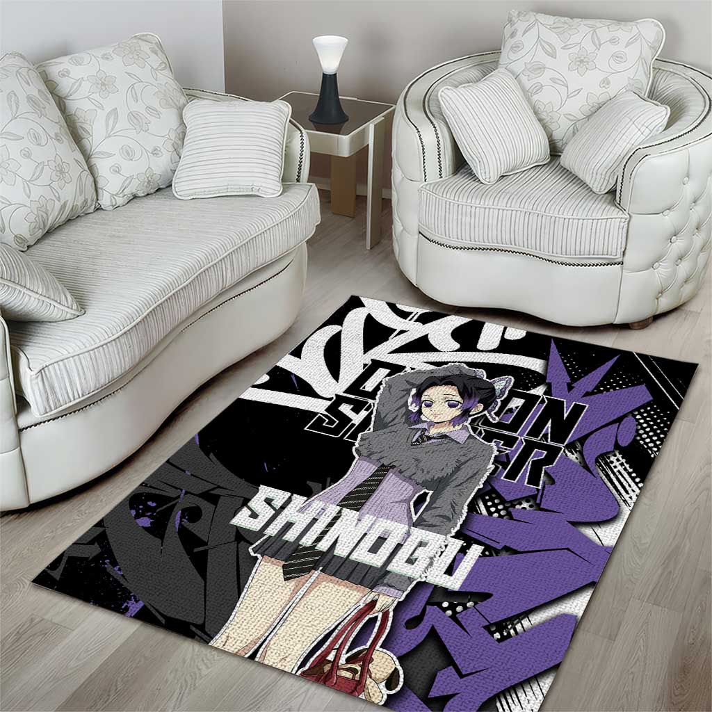Kocho Shinobu Demon Slayer Area Rug Purple & Black Graffiti Anime