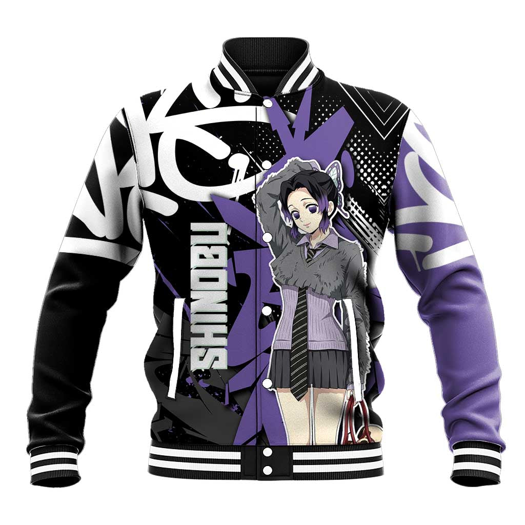 Kocho Shinobu Demon Slayer Baseball Jacket Purple & Black Graffiti Anime