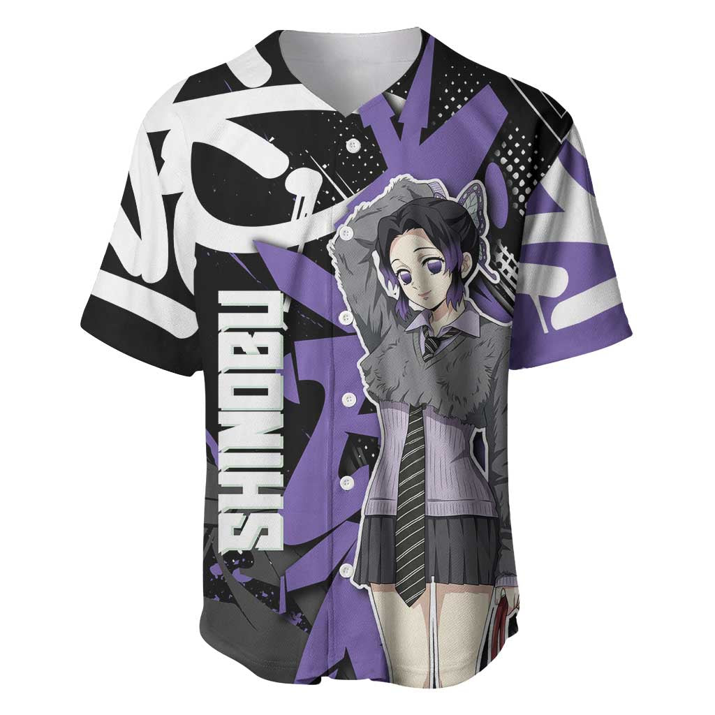 Kocho Shinobu Demon Slayer Baseball Jersey Purple & Black Graffiti Anime