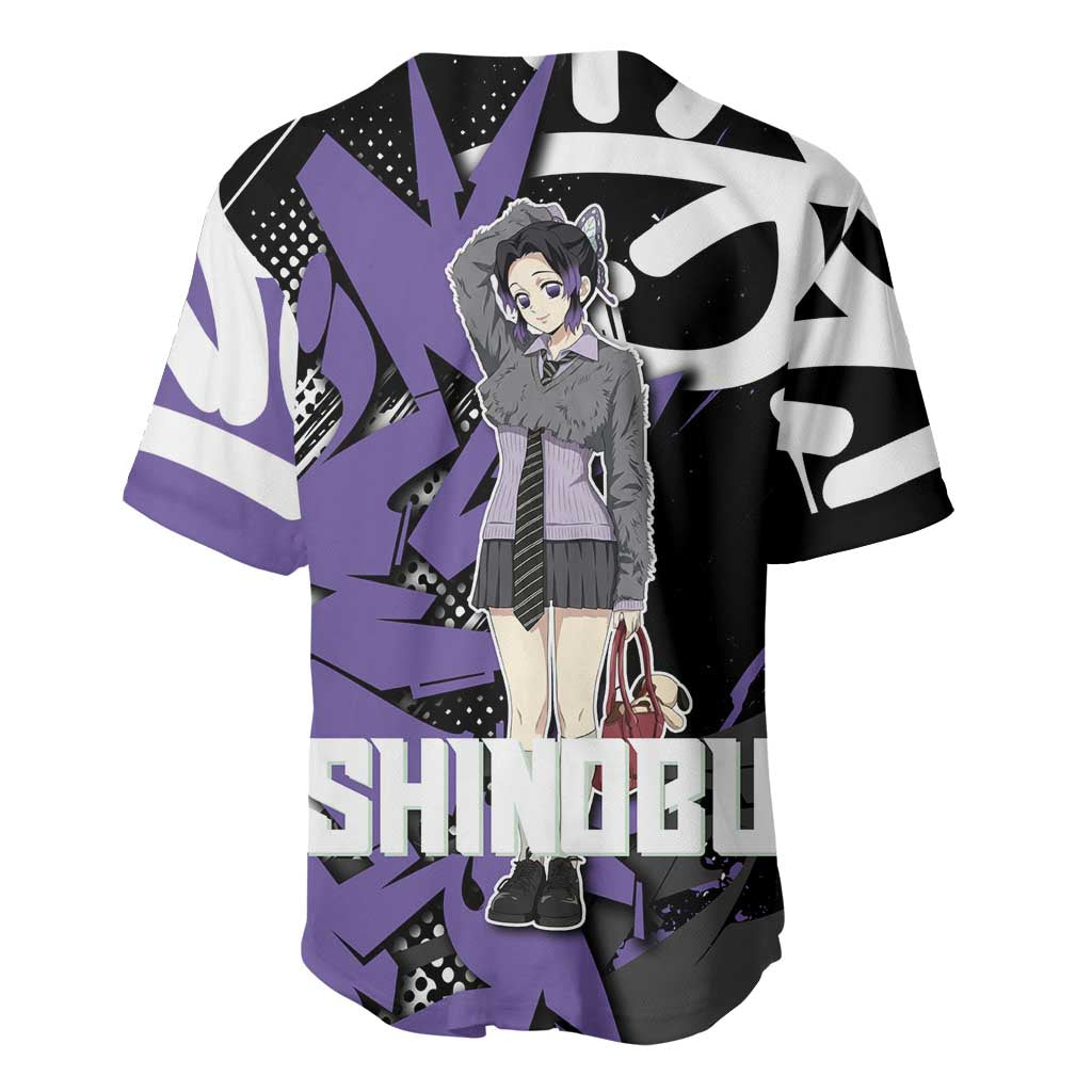Kocho Shinobu Demon Slayer Baseball Jersey Purple & Black Graffiti Anime