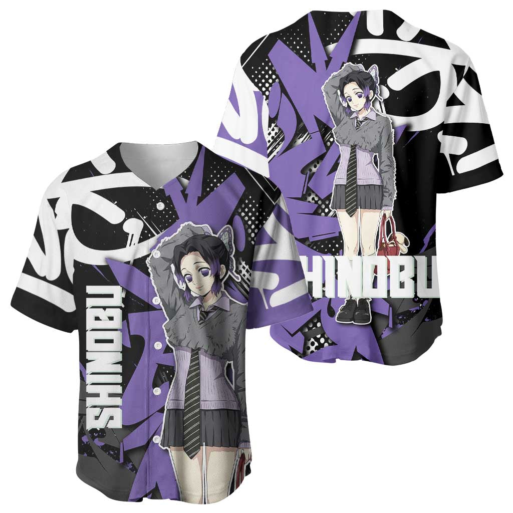 Kocho Shinobu Demon Slayer Baseball Jersey Purple & Black Graffiti Anime
