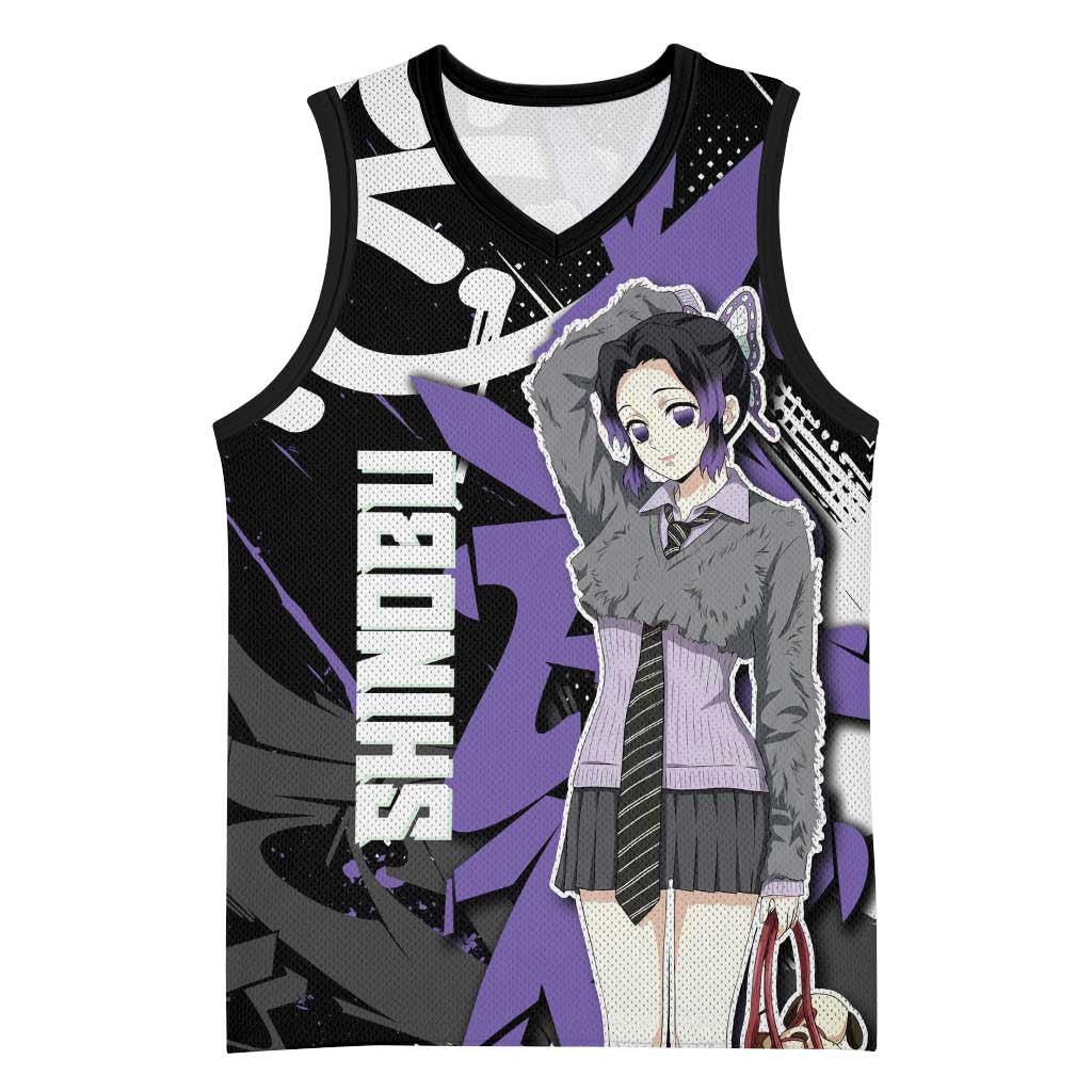 Kocho Shinobu Demon Slayer Basketball Jersey Purple & Black Graffiti Anime