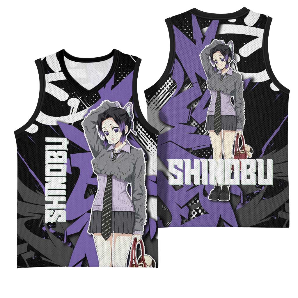 Kocho Shinobu Demon Slayer Basketball Jersey Purple & Black Graffiti Anime