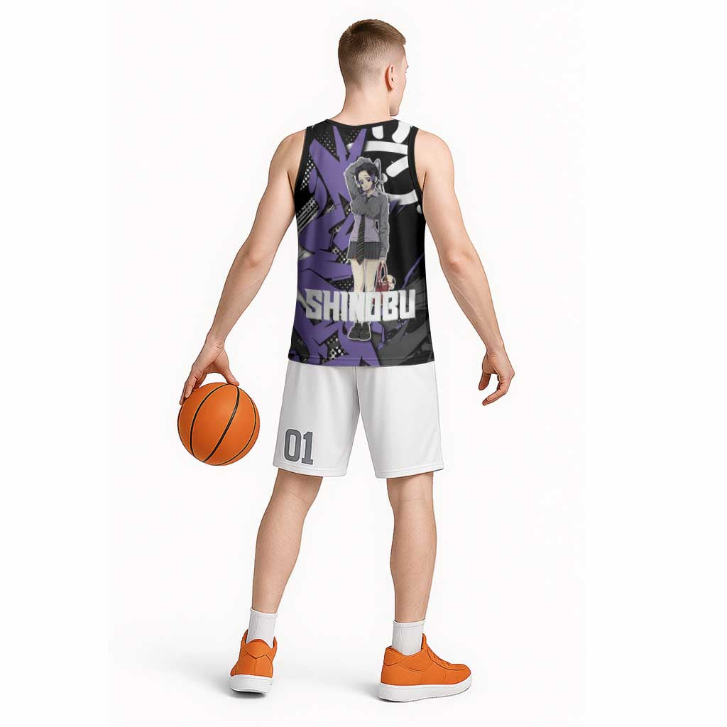 Kocho Shinobu Demon Slayer Basketball Jersey Purple & Black Graffiti Anime