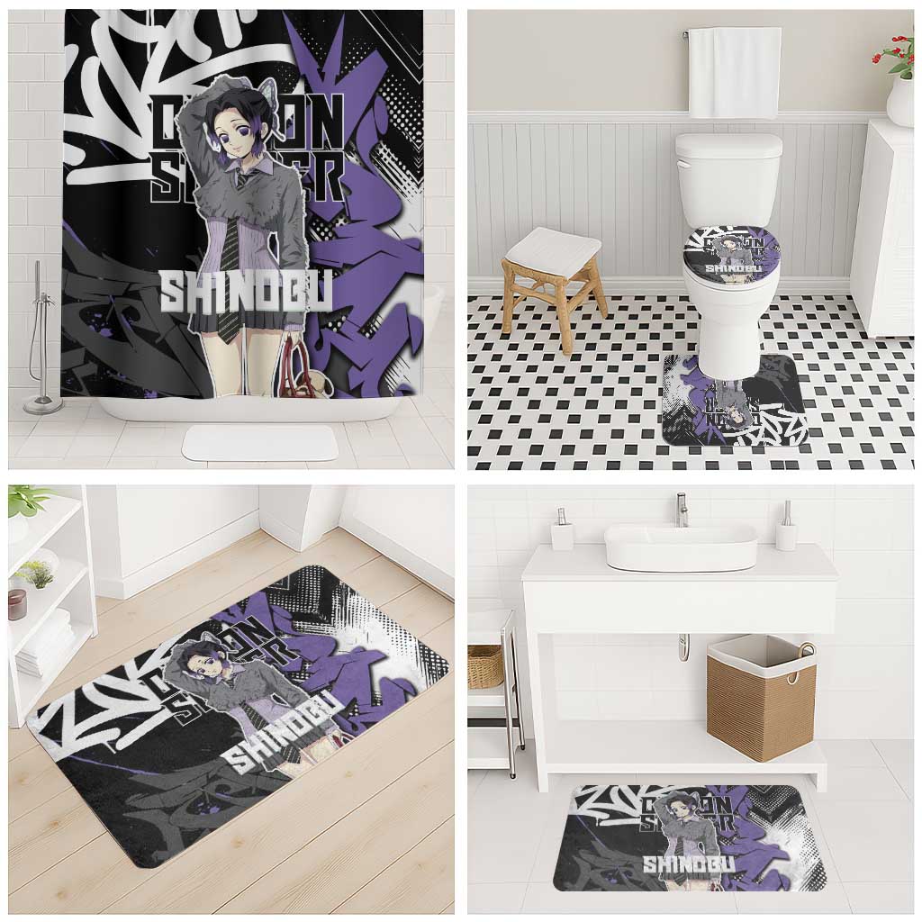 Kocho Shinobu Demon Slayer Bathroom Set Purple & Black Graffiti Anime