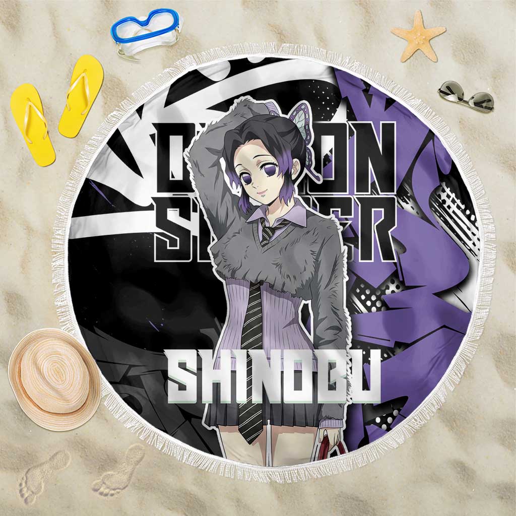 Kocho Shinobu Demon Slayer Beach Blanket Purple & Black Graffiti Anime