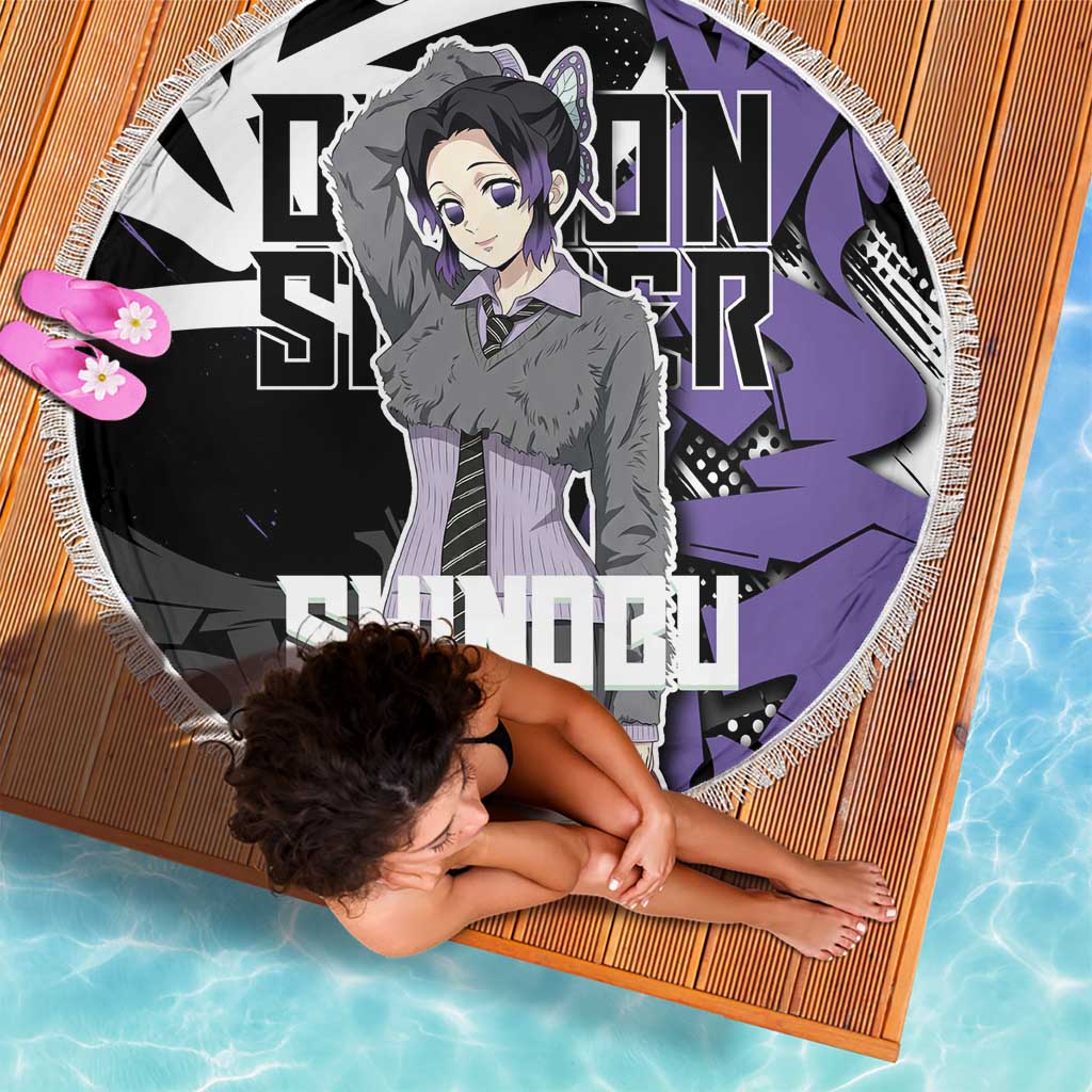 Kocho Shinobu Demon Slayer Beach Blanket Purple & Black Graffiti Anime