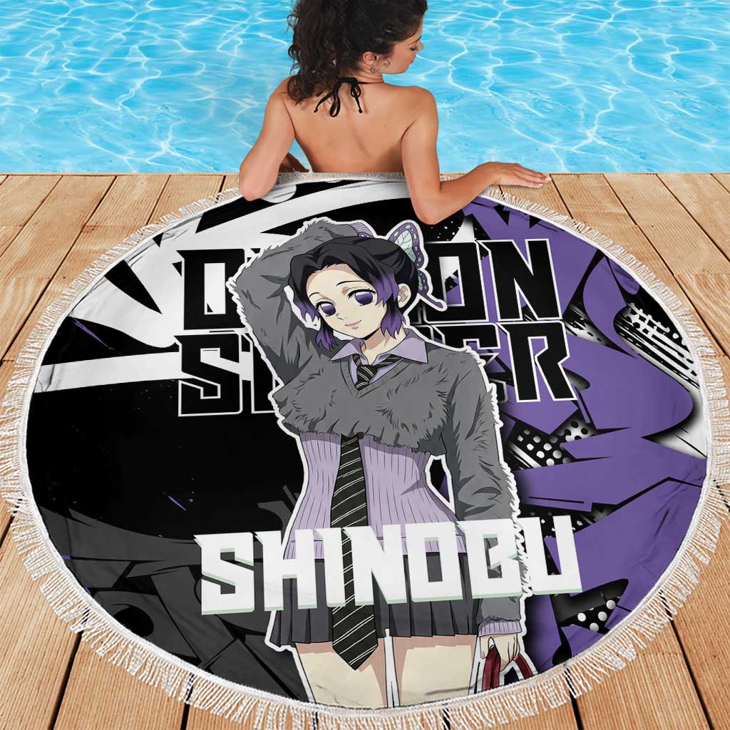 Kocho Shinobu Demon Slayer Beach Blanket Purple & Black Graffiti Anime