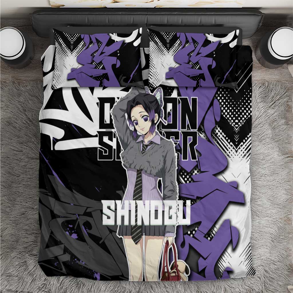 Kocho Shinobu Demon Slayer Bedding Set Purple & Black Graffiti Anime