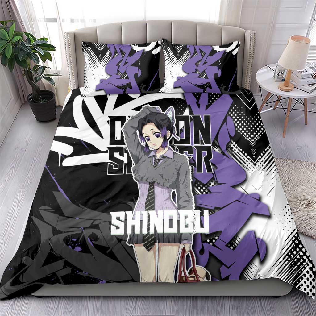 Kocho Shinobu Demon Slayer Bedding Set Purple & Black Graffiti Anime