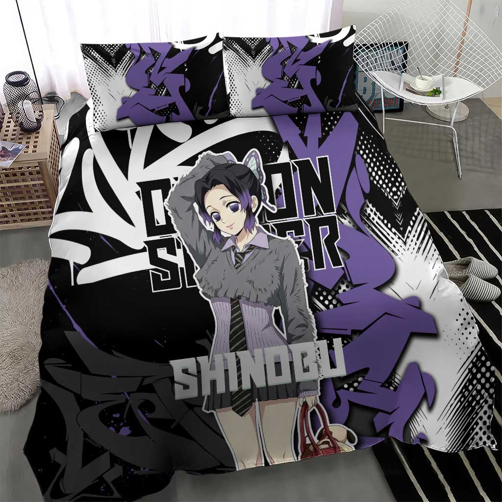 Kocho Shinobu Demon Slayer Bedding Set Purple & Black Graffiti Anime