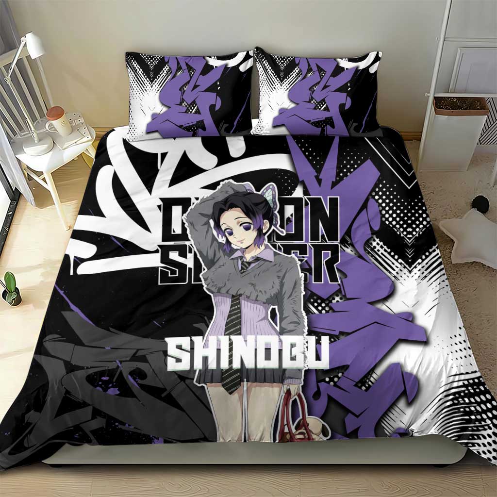 Kocho Shinobu Demon Slayer Bedding Set Purple & Black Graffiti Anime