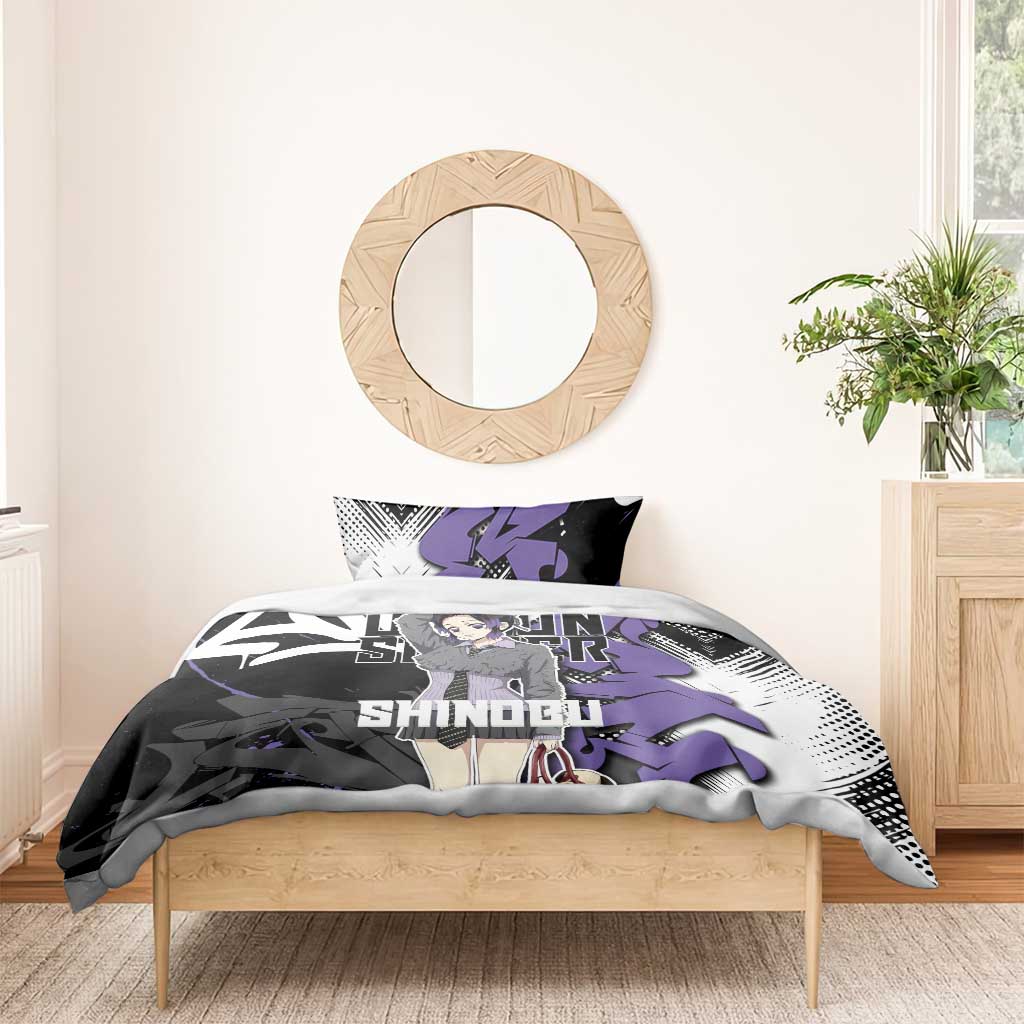Kocho Shinobu Demon Slayer Bedding Set Purple & Black Graffiti Anime