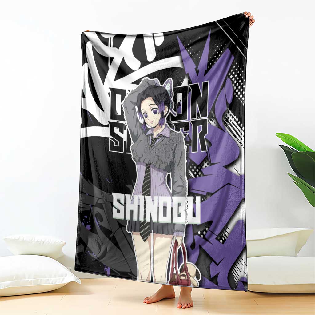 Kocho Shinobu Demon Slayer Blanket Purple & Black Graffiti Anime
