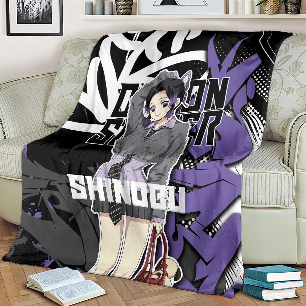 Kocho Shinobu Demon Slayer Blanket Purple & Black Graffiti Anime