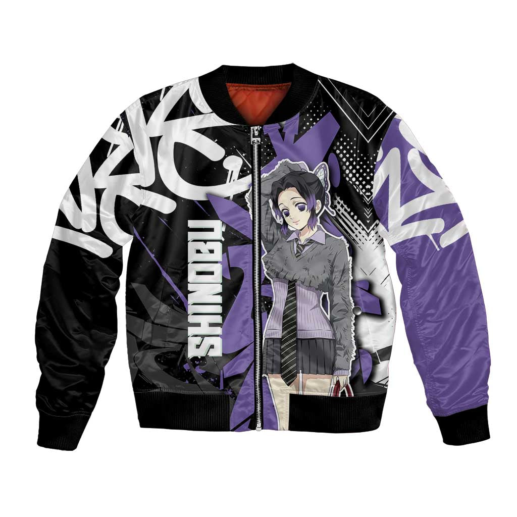 Kocho Shinobu Demon Slayer Bomber Jacket Purple & Black Graffiti Anime