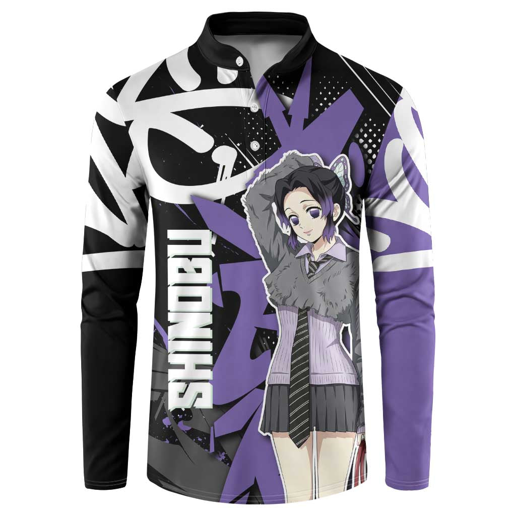 Kocho Shinobu Demon Slayer Button Sweatshirt Purple & Black Graffiti Anime