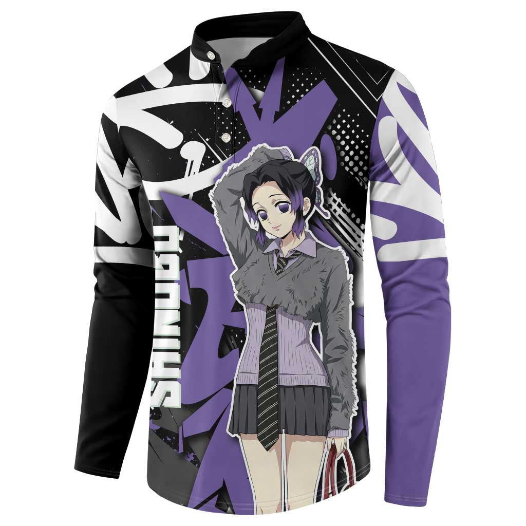 Kocho Shinobu Demon Slayer Button Sweatshirt Purple & Black Graffiti Anime
