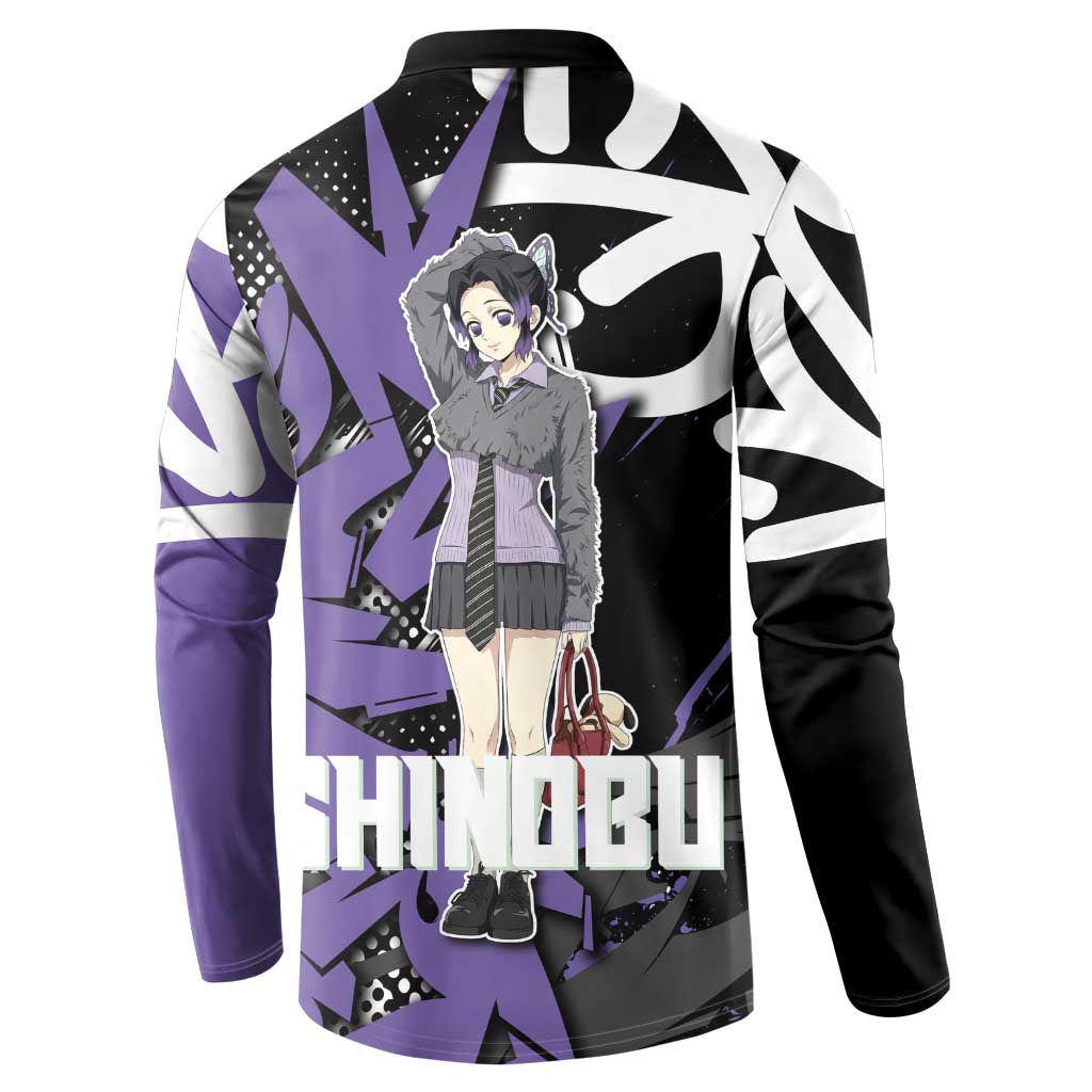 Kocho Shinobu Demon Slayer Button Sweatshirt Purple & Black Graffiti Anime