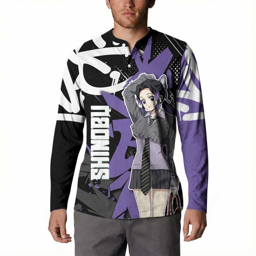 Kocho Shinobu Demon Slayer Button Sweatshirt Purple & Black Graffiti Anime