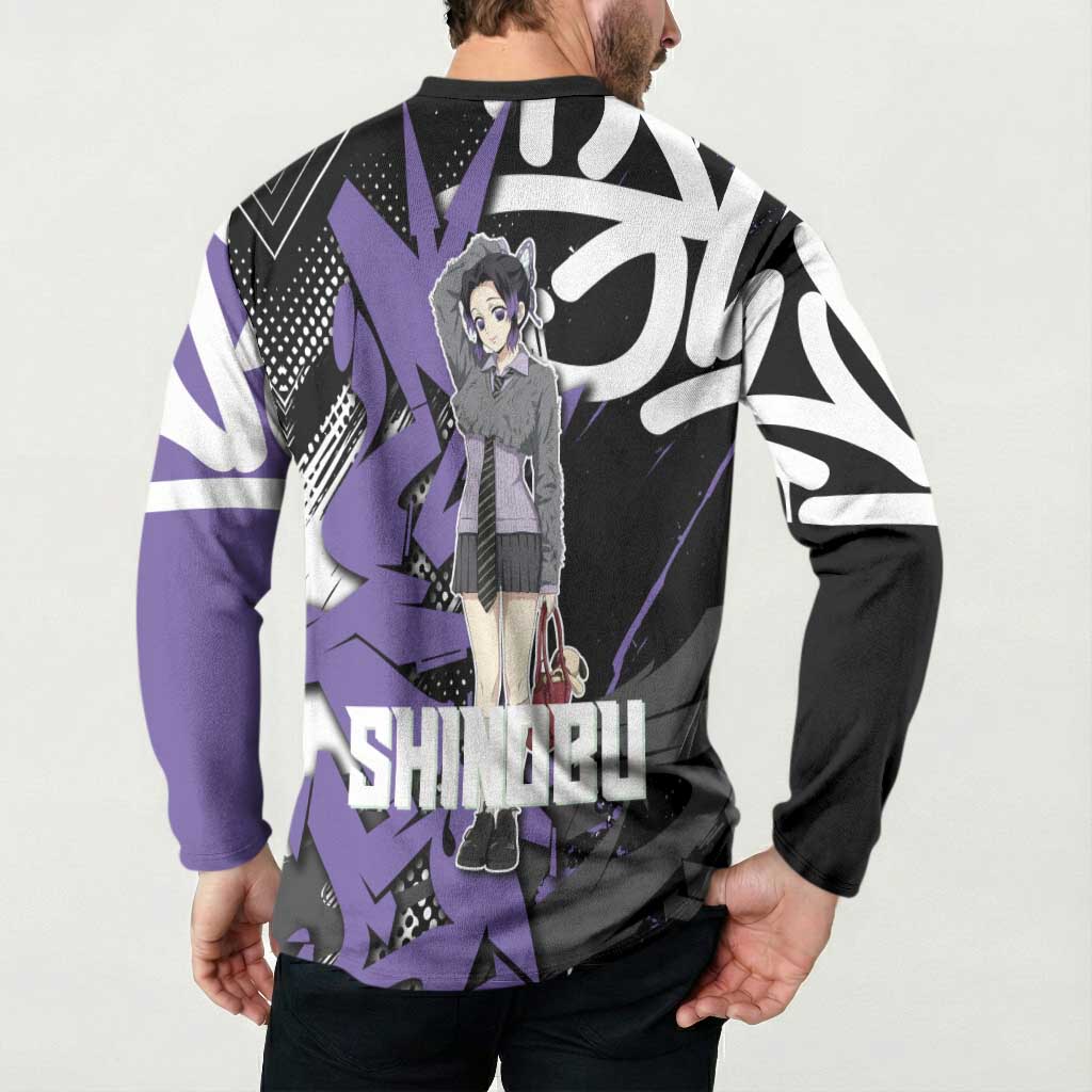 Kocho Shinobu Demon Slayer Button Sweatshirt Purple & Black Graffiti Anime