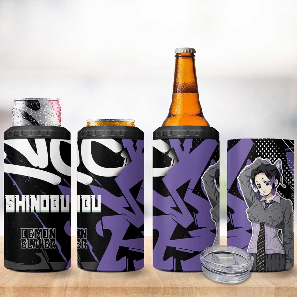 Kocho Shinobu Demon Slayer 4 in 1 Can Cooler Tumbler Purple & Black Graffiti Anime