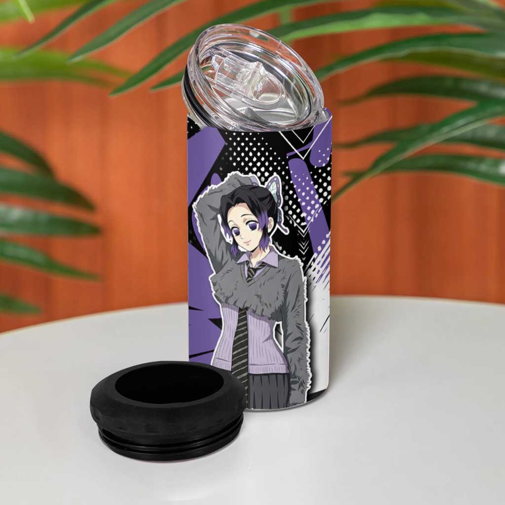 Kocho Shinobu Demon Slayer 4 in 1 Can Cooler Tumbler Purple & Black Graffiti Anime