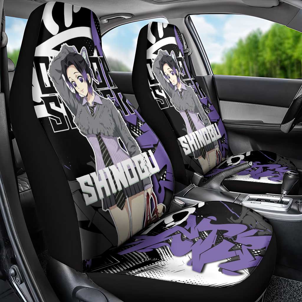 Kocho Shinobu Demon Slayer Car Seat Cover Purple & Black Graffiti Anime