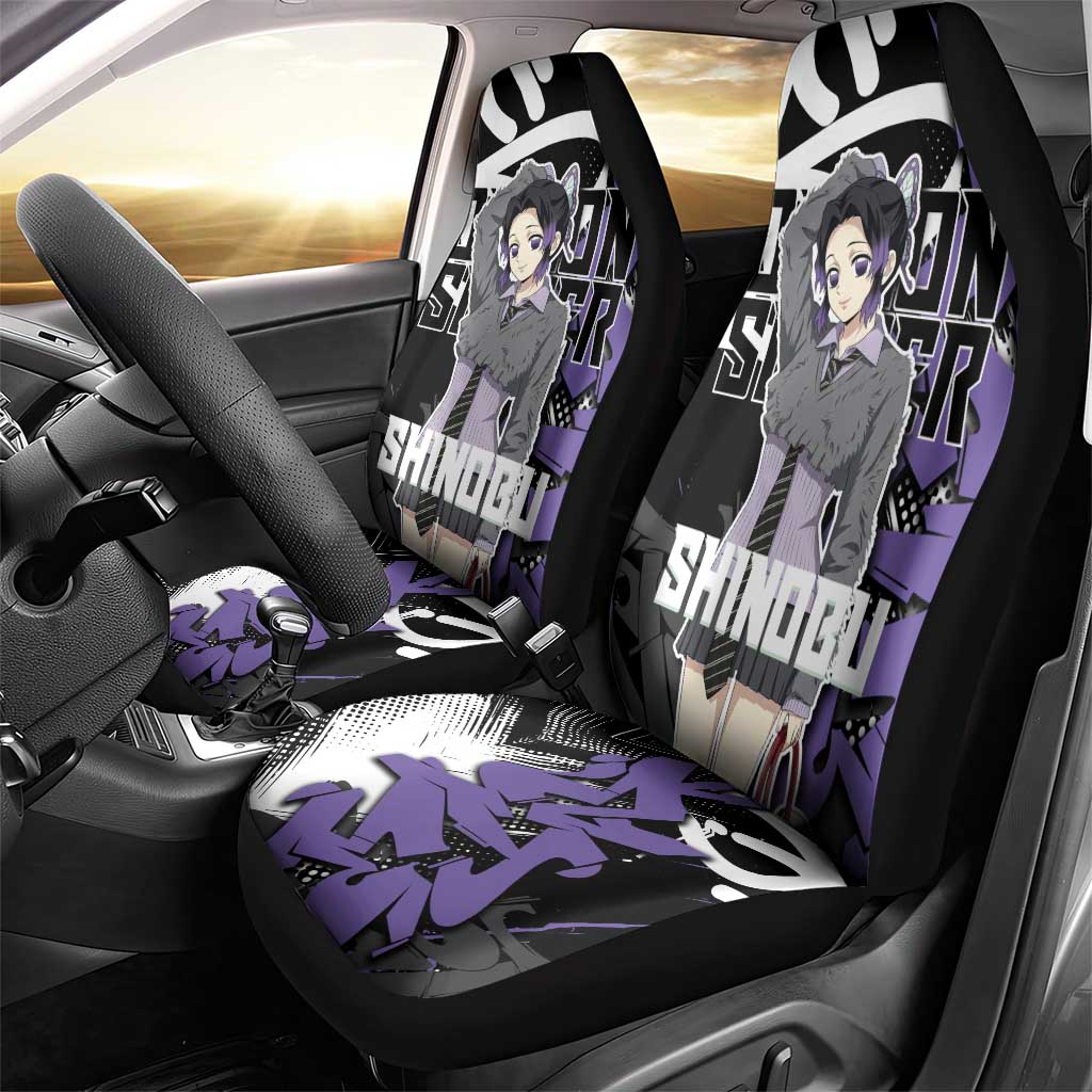 Kocho Shinobu Demon Slayer Car Seat Cover Purple & Black Graffiti Anime