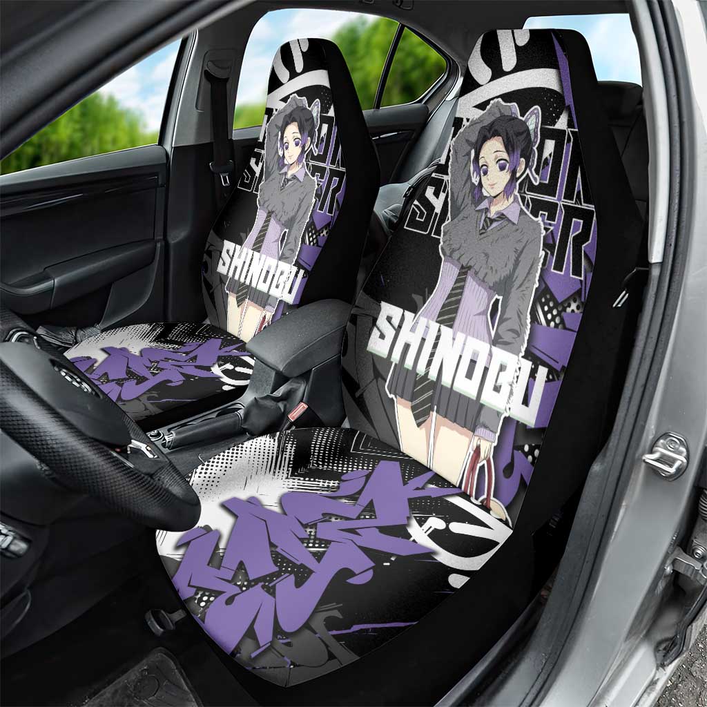 Kocho Shinobu Demon Slayer Car Seat Cover Purple & Black Graffiti Anime